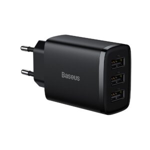 Įkroviklis Baseus Compact Charger 3U 17W 3xUSB lizdai (juodas)